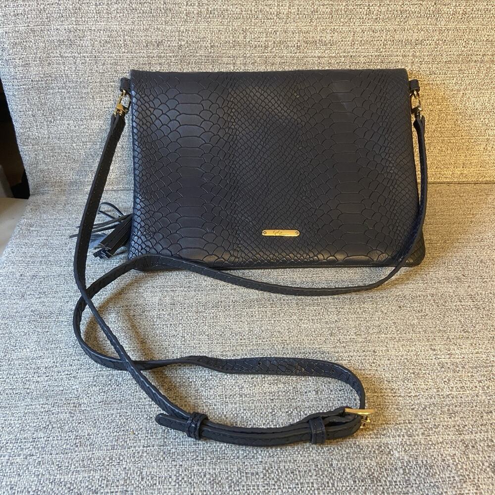 Gigi New York Navy Leather Snakeskin Embossed Convertible Crossbody